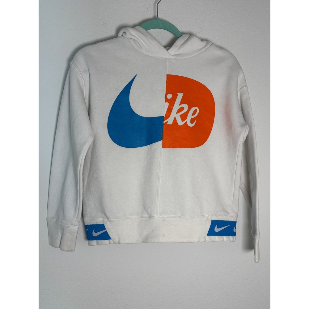 Nike Sportswear Split Logo Hoodie White Blue Orange Swoosh Pullover Girls XL